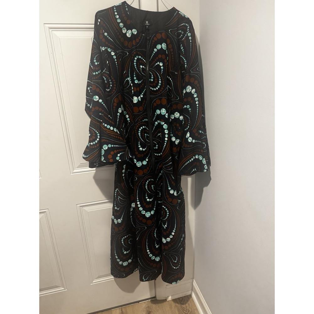 Ray Darten Women's Zip front Jacket Dress Brown‎ Green Circles 3x NWT